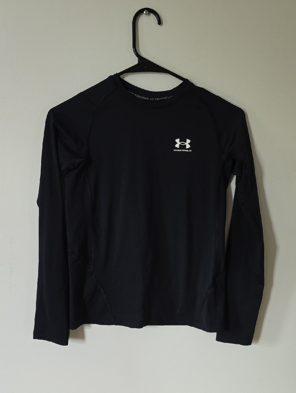 Under Armour Black Long Sleeve Base Layer Top with White Logo, Youth Large
